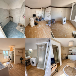 Photo de galerie - Avant ➡️ Après  Rénovation complète de cet appartement avec des finitions soignées. Un nouvel espace plus moderne et fonctionnel.