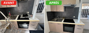 Photo de galerie - Nettoyage de cuisine – évier, plan de travail, plaques de cuisson et sols. Travail soigné par AMCL à Béziers.