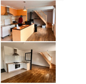 Photo de galerie - Rénovation d'une cuisine, et d'un parquet massif (ponçage,vitrification) et création d'une petite verrière. 