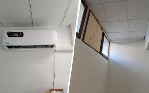 Photo de galerie - Installation complète d’une climatisation dans un institut de bronzage. Création du passage technique en condamnant une fenêtre pour faire circuler les liaisons frigorifiques.