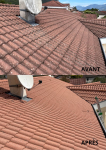 Photo de galerie - Démoussage toiture, traitement anti mousse et hydrofuge basse pression