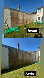 Photo de galerie - Intervention sur un mur à la roche-sur-Yon reprise des fissures sur le mur et application d’un anti mousse professionnel 