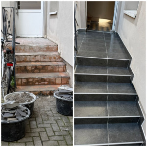 Photo de galerie - Finition soignée du carrelage des escaliers extérieurs. 