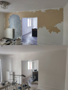 Photo de galerie - Mise en peinture d'un salon suite à un dégât des eaux 