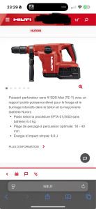 Photo de galerie - Perforateur Burineur HILTI TE 60-22 (SDS MAX) sur plateforme de batterie HILTI Nuron