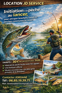 Photo de galerie - Initiation pêche au lancer en Dombes – 1 h : matériel et appâts inclus, brochet, sandre, perche, carpe, boisson offerte et photos souvenirs. Tarif : 30 €/pers.