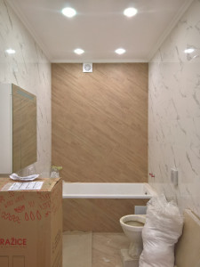 Photo de galerie - Carrelage, plaques de plâtre, placards en plaques de plâtre crées, plafonds réalisés dans une douche de 10m²