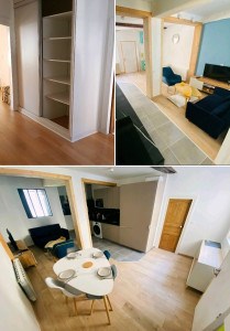 Photo de galerie - Modification de la pièce pour en faire un espace Salon/cuisine (Photos avant travaux située en haut à gauche)