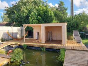 Photo de galerie - Amenagement d'extérieur, montage abri, création bassin, montage de terrasse bois 