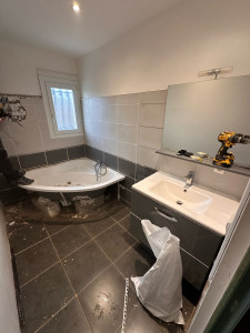 Photo de galerie - Salle de bain avant/pendant les travaux 