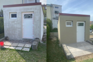 Photo de galerie - Maçonnerie abri de jardin puis finition crépi 