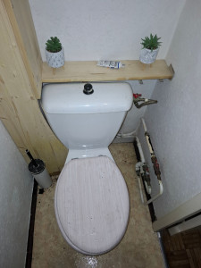 Photo de galerie - Réparation d’une fuite au niveau de la tuyauterie et des toilettes, avec un écoulement sous l’évacuation