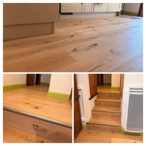 Photo de galerie - Rénovation maison, pose d’un très beau parquet. Salon, cuisine, entrée, escaliers, couloirs 