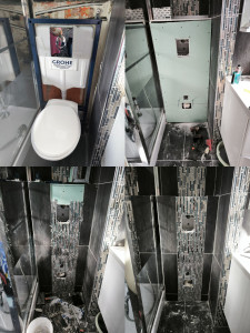 Photo de galerie - Habillage et carrelage d'un WC suspendu avec mosaïque.