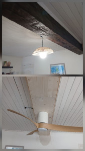 Photo de galerie - Réfection d'une poutre en bois et installation d'un ventilateur de plafond 