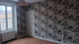 Photo de galerie - Réparation mur qui était trop abimé pose papier peint 