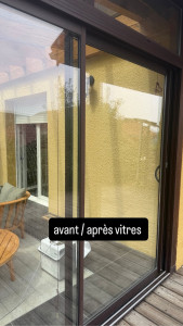 Photo de galerie - Avant après du nettoyage de baie vitré extérieur 