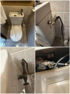Photo de galerie - Remplacement du mécanisme de chasse d'eau, du robinet de lave-mains, du robinet d'arrêt et de l'abattant sur WC avec lave-mains intégré.