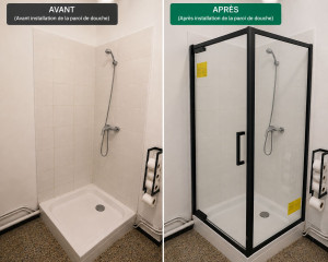 Photo de galerie - Installation d’une paroi de douche avec réglage et finitions.