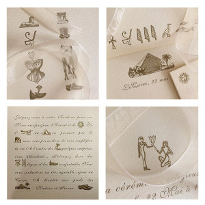 Photo de galerie - Faire-part NOCES IN CAIRO. Pendant des années la création de faire-parts, invitations évènement, menus, ... était mon activité principale (HISTOIRE DE FAIRE-PART, THE VINTAGE, INK) et j'adore toujours en créer.  
