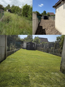 Photo de galerie - Rafraîchissement,  retournement, nivellement, pose de gazon en rouleau