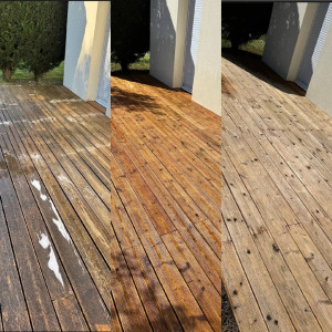 Photo de galerie - Nettoyage terrasse bois + dégriseur 