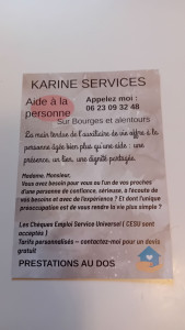 Photo de galerie - Flyer de présentation de mes services : aide aux personnes âgées et en situation de handicap, accompagnement quotidien, paiement CESU accepté, 15 ans d’expérience, disponible sur Bourges et alentours.