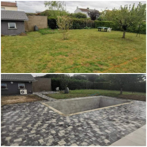 Photo de galerie - Terrassement + construction d'une piscine + pose de pavé 
