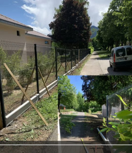 Photo de galerie - Réalisation 50m de clôture rigide avec soubassement.