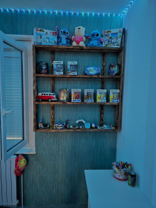 Photo de galerie - Création d'une étagère bois de recup et fait sur mesure pour un enfant 