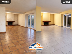 Photo de galerie - Rénovation complète d'un salon/salle à manger du sol au plafond.