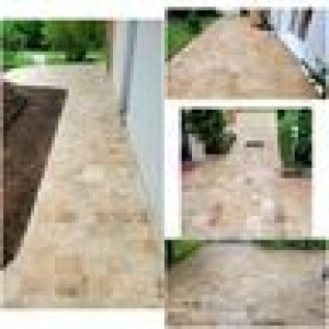 Photo de galerie - Création d'une terrasse en pierre naturelle (Travertin)