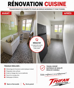 Photo de galerie - Dépose de l'ancienne cuisine Préparation complète des surfaces Enduit / rebouchage pour un rendu propre et lisse Pose d'un nouveau lino moderne