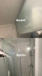 Photo de galerie - Douche entièrement nettoyée et désinfectée avec soin. Élimination des traces de calcaire, nettoyage des parois, du sol et des équipements sanitaires pour un résultat propre, brillant et hygiénique.  La satisfaction du client