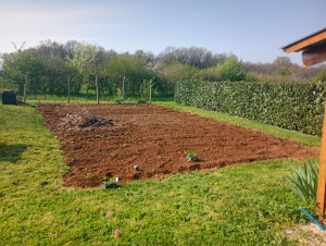 Photo de galerie - Préparation du potager avec motoculteur pour plantations.