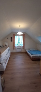 Photo de galerie - Dépose d'une moquette ,pose d'un parquet flottant, dépose d'une tapisserie, pose d'une tapisserie et d'une toile de verre sur plafond 