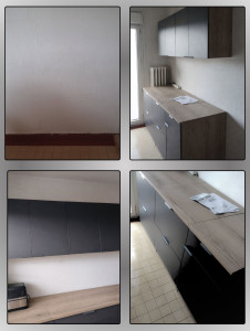 Photo de galerie - Montage et installation de 2 meubles haut et 3 meuble bas de cuisine en kit 