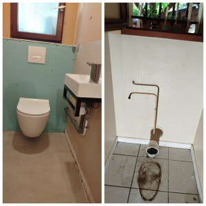 Photo de galerie - Rénovation WC – Remplacement de l’ancien WC par un WC suspendu et installation d’un lave-mains.