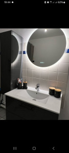 Photo de galerie - Pose meuble-vasque , miroir led et colonne. 
