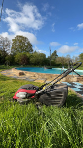 Photo de galerie - Tonte avec ramassage minutieux au bord de la piscine 