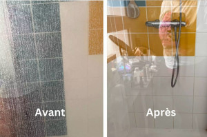 Photo de galerie - Parois de douche impeccable, le calcaire l’ennemi numéro un des salle de bain!