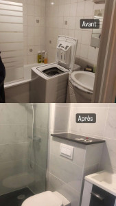 Photo de galerie - Réfection salle de bain changement de baignoire en douche plus création wc suspendu.