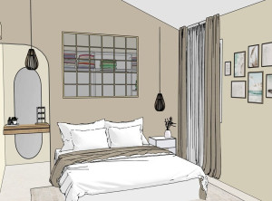 Photo de galerie - 3D Aménagement chambre parentale avec contrainte d'espace (St André de Cubzac)