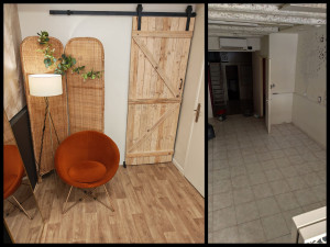 Photo de galerie - Création d'une cloison en placo avec confection d'une porte coulissante en bois de palette 