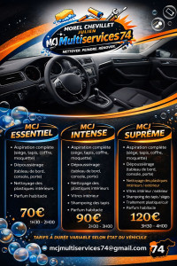 Photo de galerie - Nettoyage intérieur de vos véhicules.
n'hésitez pas à m'envoyer un message avec photos de l'intérieur de vos véhicules, et du forfait que vous aimeriez.