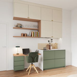 Photo de galerie - Cuisine et bureau pour un studio - Projet rue des Rosiers