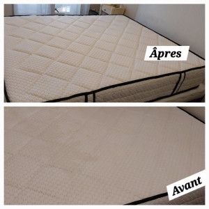 Photo de galerie - Matelas avant et après nettoyage et désinfection 
