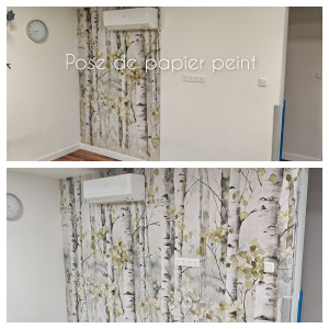 Photo de galerie - Pose de papier peint réalisée avec précision et finition impeccable