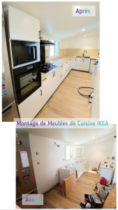 Photo de galerie - Meuble cuisine a été assemblée.
de plus ; crédence, l'évier, siphon, robinet, four, hotte, micro-ondes et Plaque de Cuisson ont été installés. 