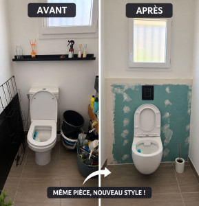 Photo de galerie - Remplacement WC par WC suspendu 

( Le client souhaitait réaliser lui-même les travaux de peinture )